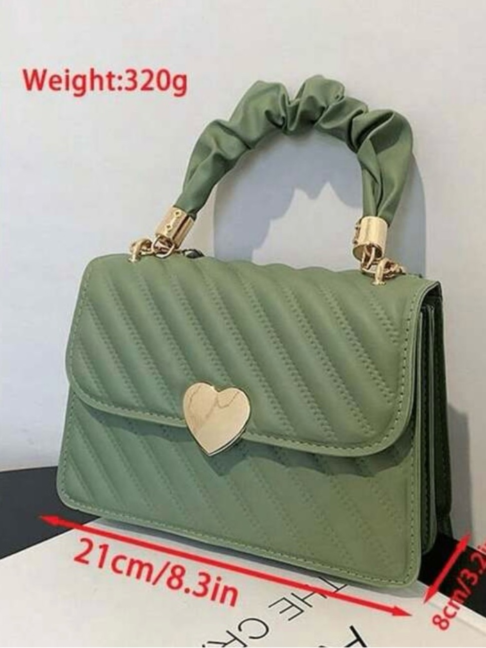 New Olive Green w/gold  Heart-Accent snap well Top Handle Bag w/shoulder strap